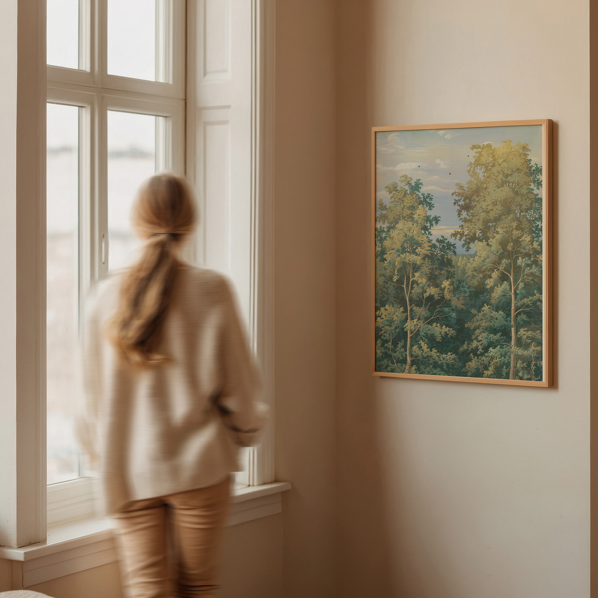 Tryghed-plakaten med den dybe skov i et roligt rum